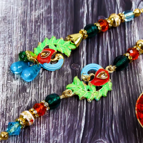 💙 Designer Bhai Bhabhi Rakhi Set – Blue & Green | Premium Couple Set